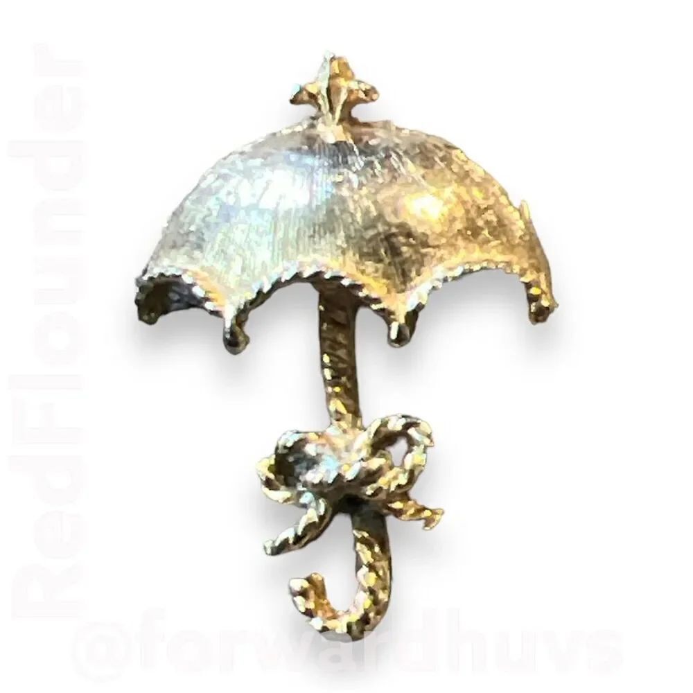Vintage Gold Tone Umbrella Brooch with Bow